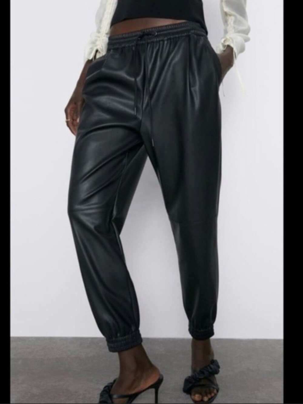 Zara Black Faux Leather Jogger Pants XS Indie Sleeze Casual Mobwife Club Vegas